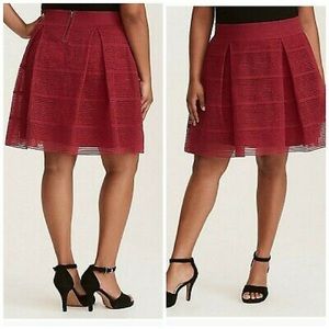 Torrid Burgundy Striped Mesh Skirt Flare 0x